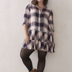 Addition Elle Baby Doll Plaid Ruffle Hem Dress Cottagecore Preppy Boho